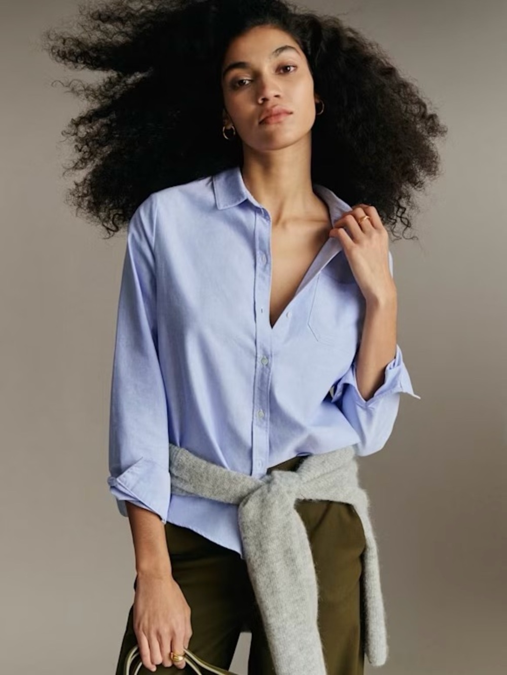 Sezane Tomboy Shirt Blue Button-Down Oxford Shirt Sz XS / 2